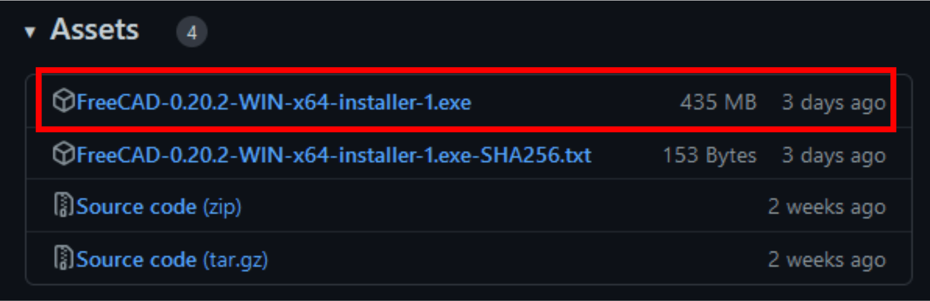 「 FreeCAD-0.20.2-WIN-x64-installer-1.exe 」をダウンロードしました。