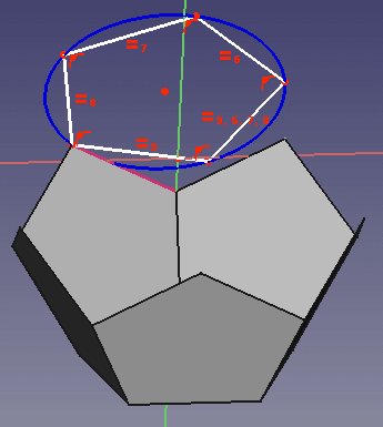 スケッチで描いた5角形に一致拘束を追加する