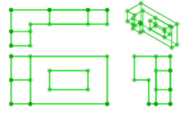 図面の描画が緑に変化し、線の交点に○が表示されます。