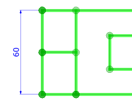 指定したい直線寸法の始点と終点を丸を2つ選択して指定します。