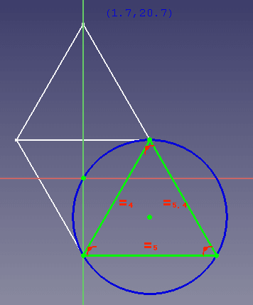 同様の操作で、別のスケッチに、もう1つ3角形を描きます。