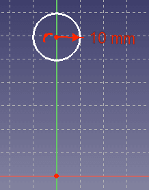 垂線上に半径10の円を描きます。