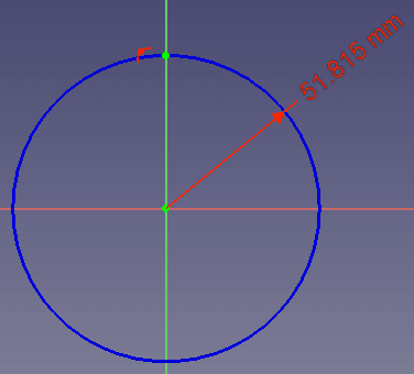 垂直線（ｚ軸）とピッチ円の上部の交点に点を配置します。一度の操作では描けません。垂直線かピッチ円のどちらかの上に点を配置し、もう一方のオブジェクト上に点を拘束します。