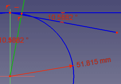 ピッチ円の中心から、ピッチ円上に直線を描き、垂直線(z軸)との間に、180/z の角度拘束を追加します。