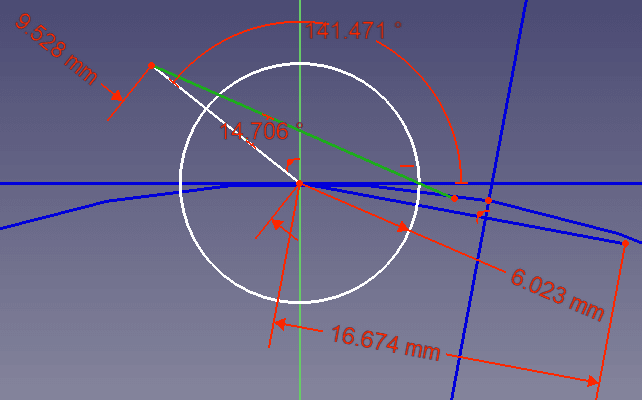 直線を描き角度拘束を設定します。