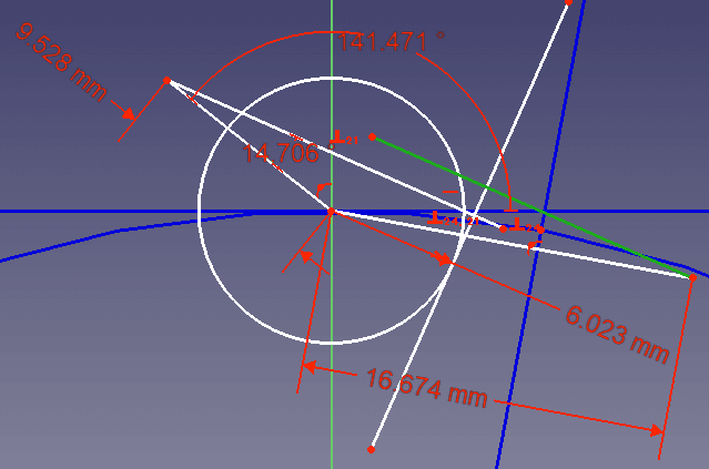 この直線と直行し、既に描いてある直線の端点と交わる直線を描きます。