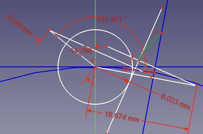 交点までの径で、円弧を描きます。