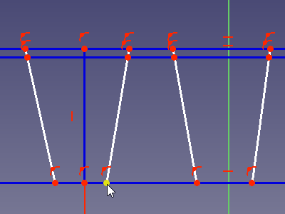 溝の壁面に相当する線を描き、その線の上に点を配置します。その点を、溝の幅の基準となる作図線上に配置します。